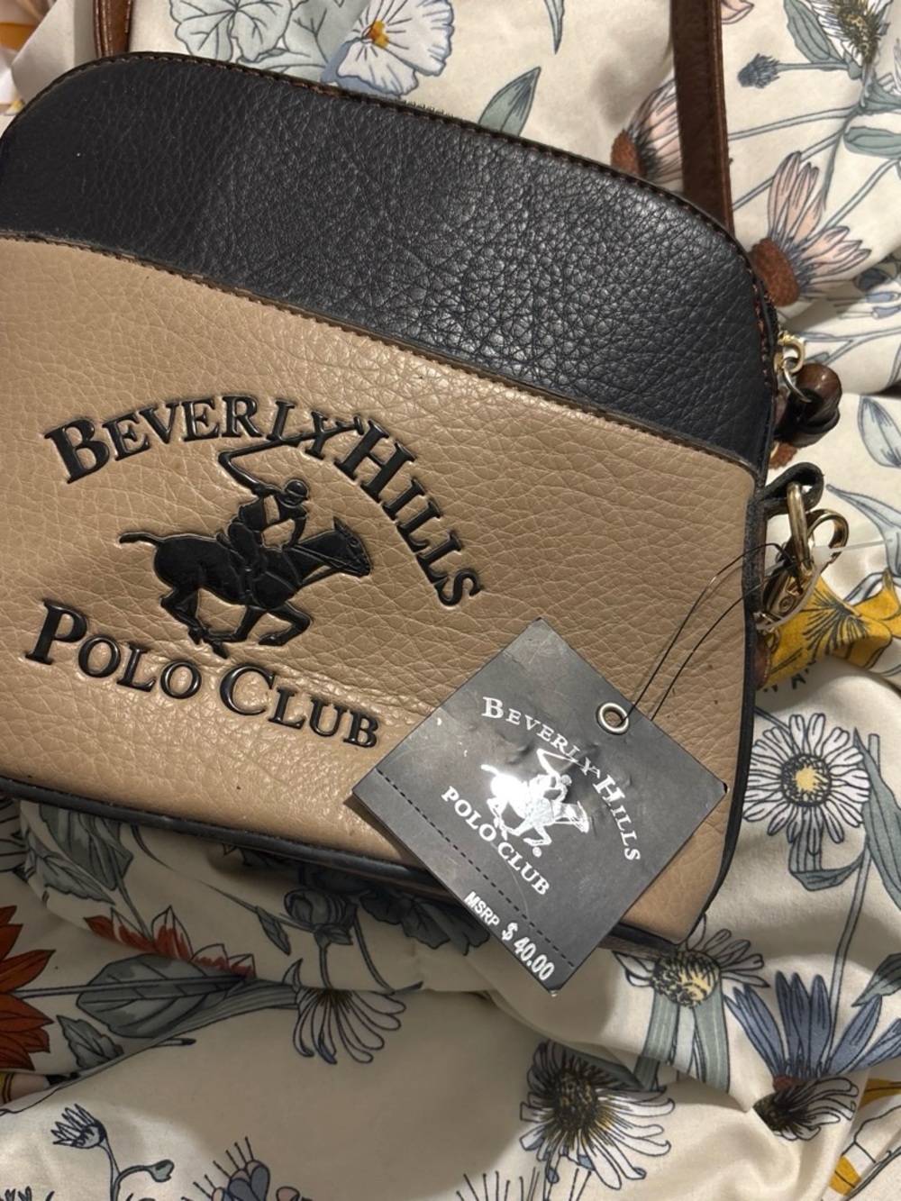 Beverly Hills Polo Club Two-Tone Black and Tan Crossbody Bag
